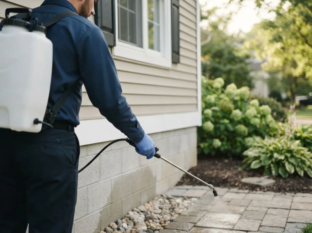 Pest control technician inspecting a home in De Land, IL